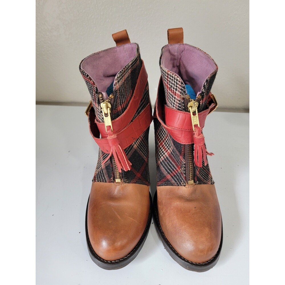 Bed Of Roses Plaid Leather Ankle Boots Made in Portugal Size EU 40 US 9 9.5
